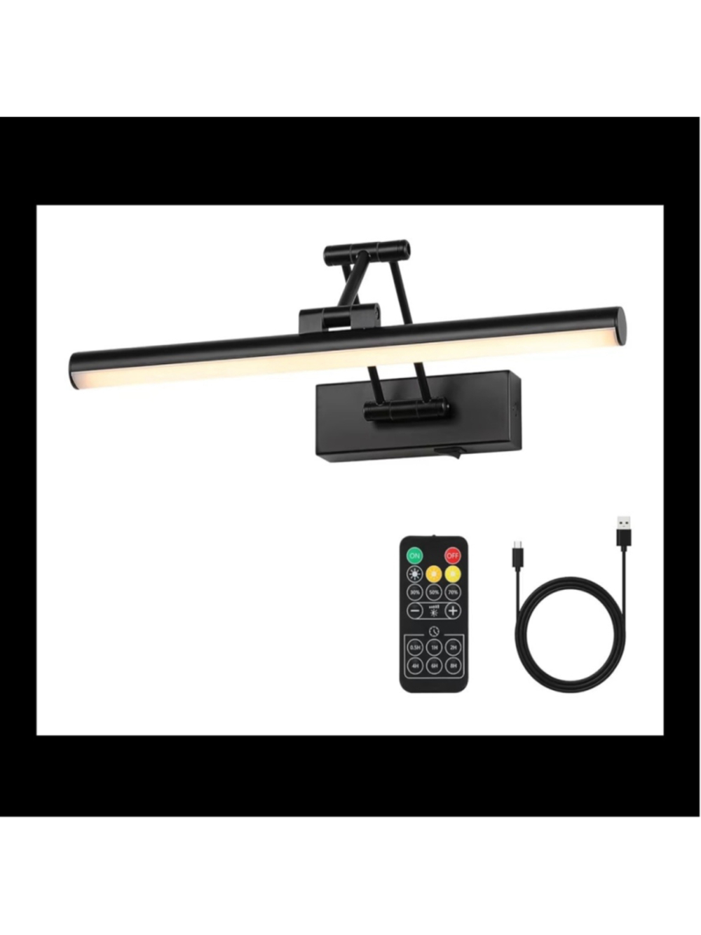Joossnwell LED Picture Light w/ Remote, Battery Powered, Dimmable Timer Black